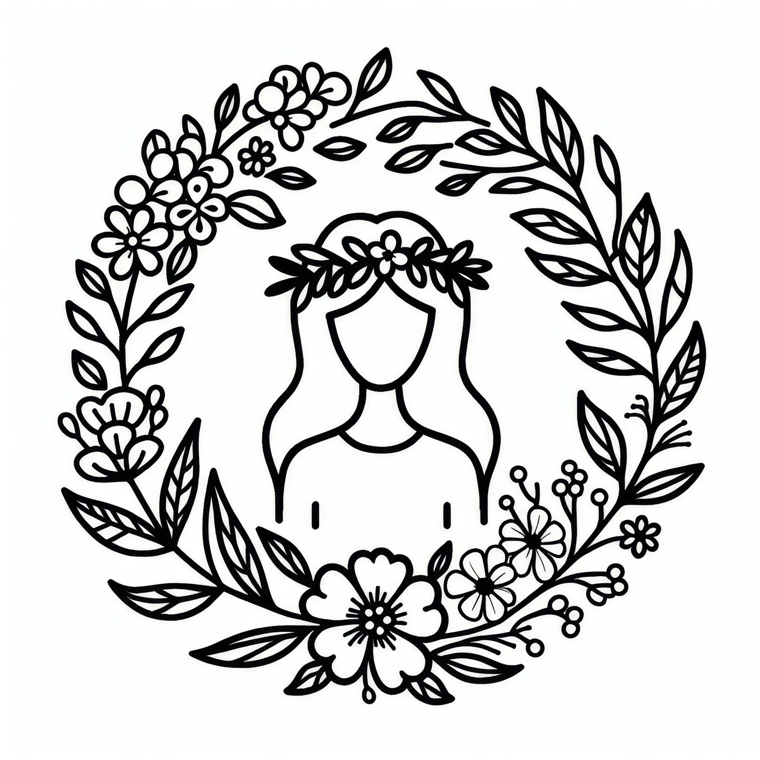 Blumenkranz mit Blüten und Blättern: Malvorlage zum Frauentag (Gratis) (Ausmalbild)