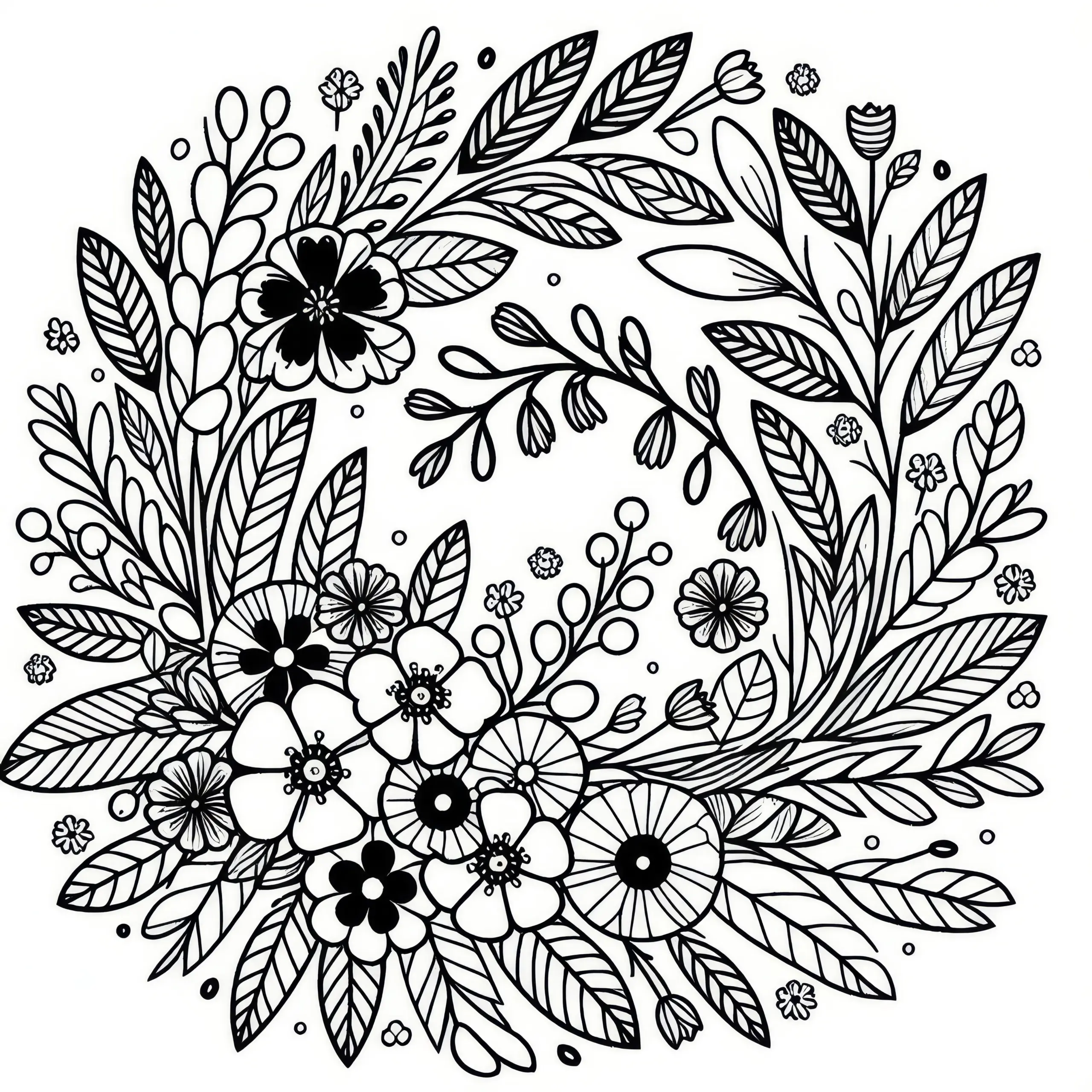 Blumenkranz im Frühling: gratis Ausmalbild