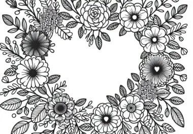 Blumenkranz in Herzform – Ausmalbild kostenlos