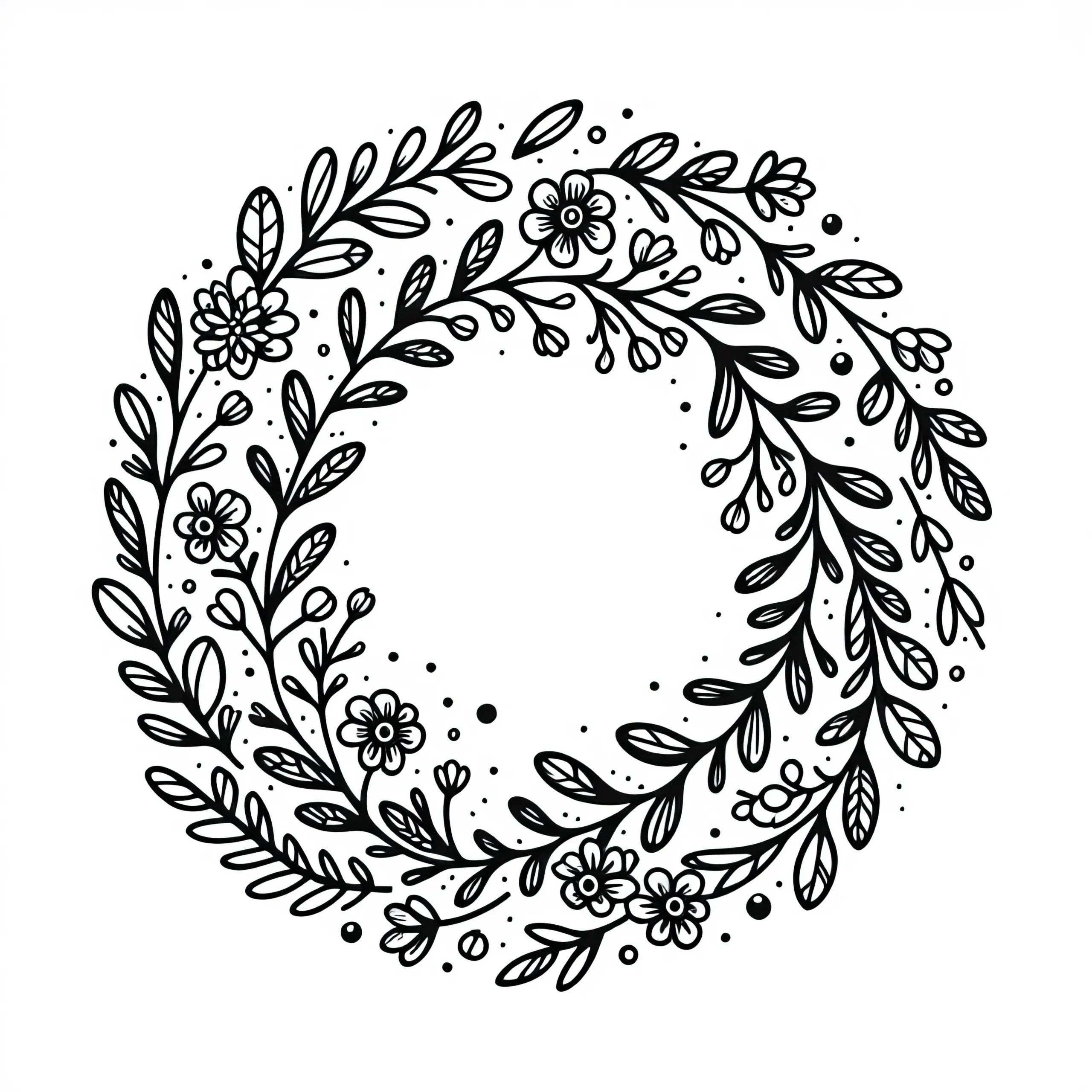 Blumenkranz mit kleinen Blüten als Malvorlage kostenlos herunterladen (Ausmalbild)