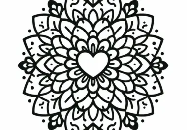 Blumenmandala mit Herz in der Mitte – Ausmalbild kostenlos