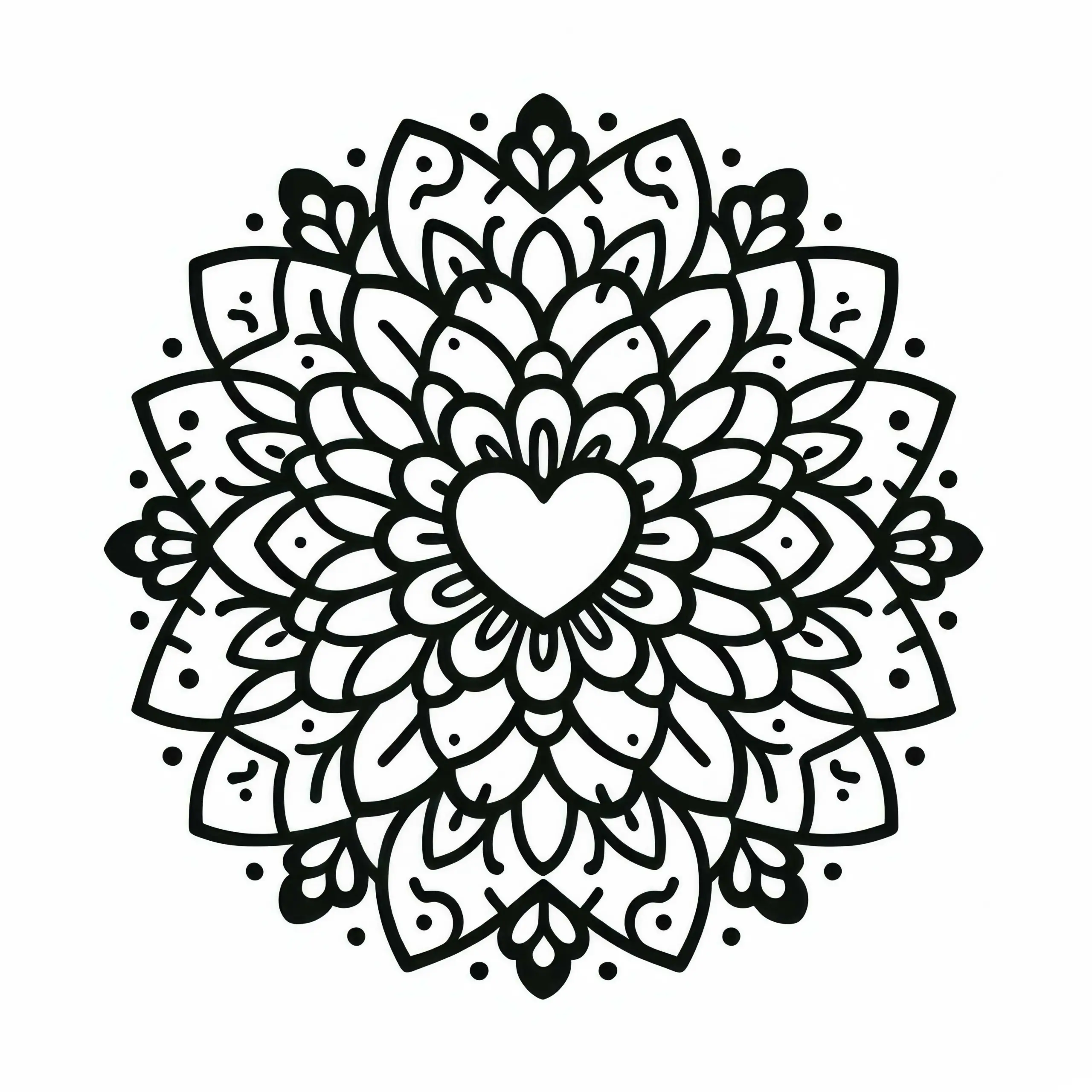 Blumenmandala mit Herz in der Mitte – Ausmalbild kostenlos