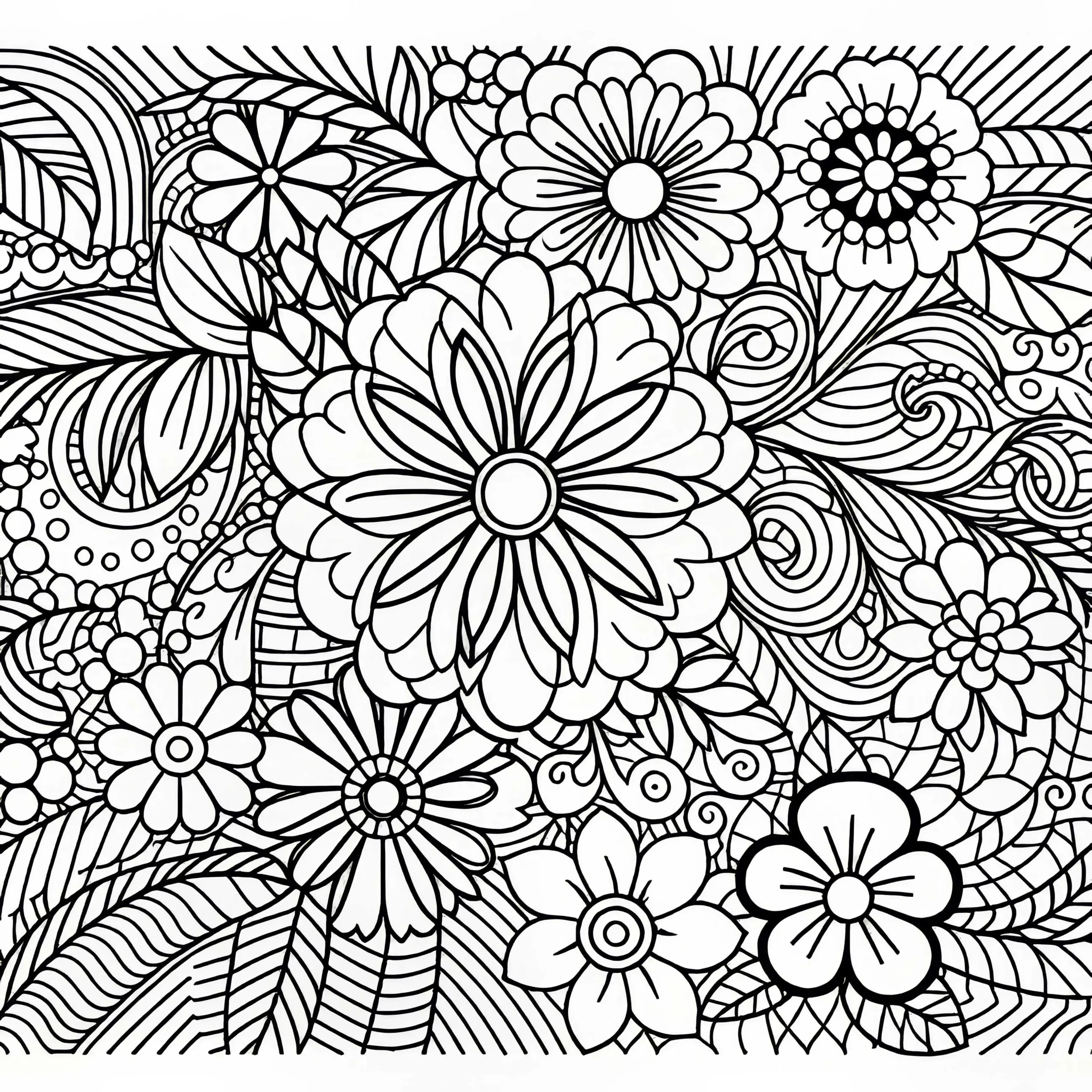 Blumenmuster mit klarer Struktur – Malvorlage kostenlos (Ausmalbild)