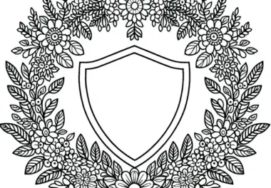 Blumenranke bildet Rahmen um Schild – Malvorlage kostenlos