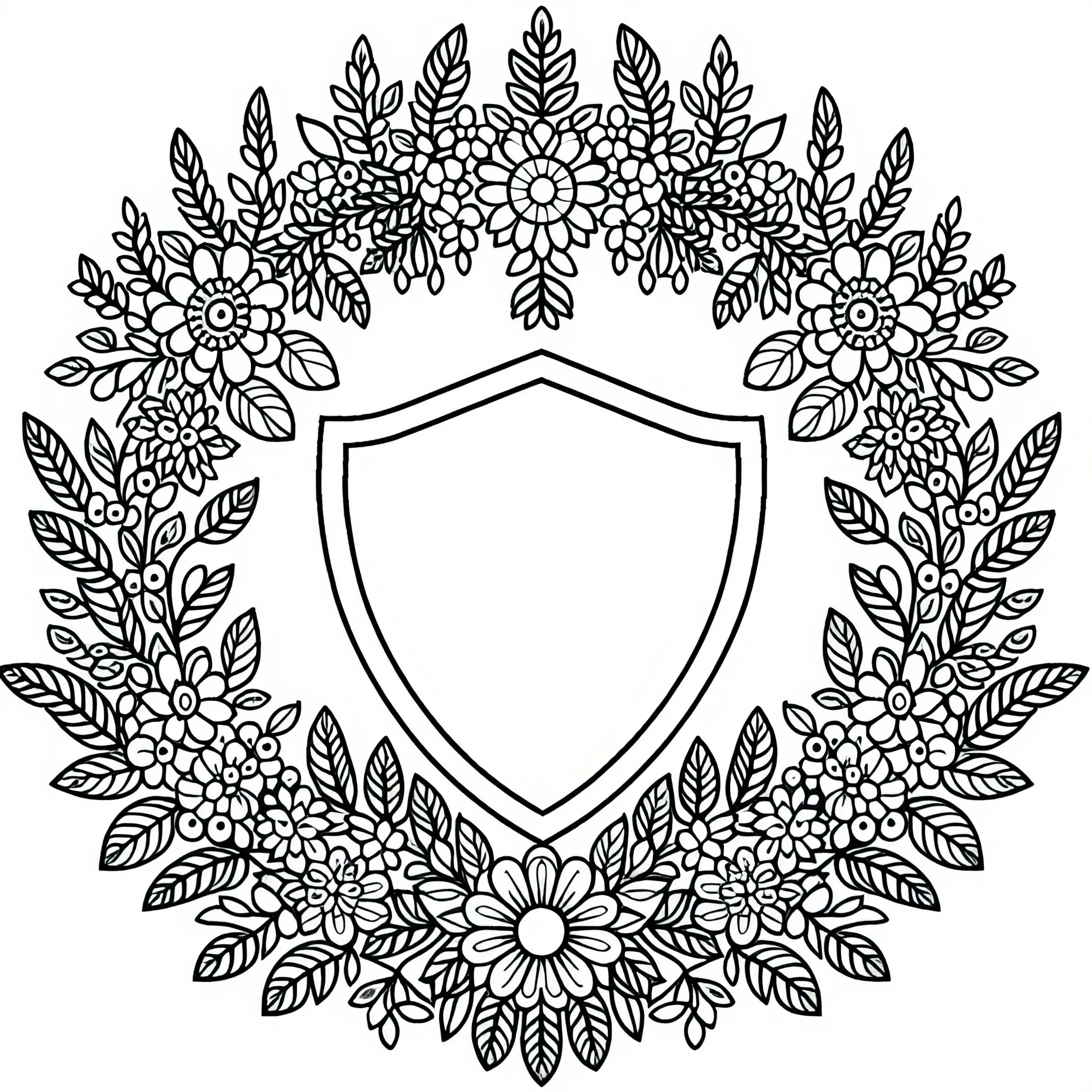 Blumenranke bildet Rahmen um Schild – Malvorlage kostenlos (Ausmalbild)