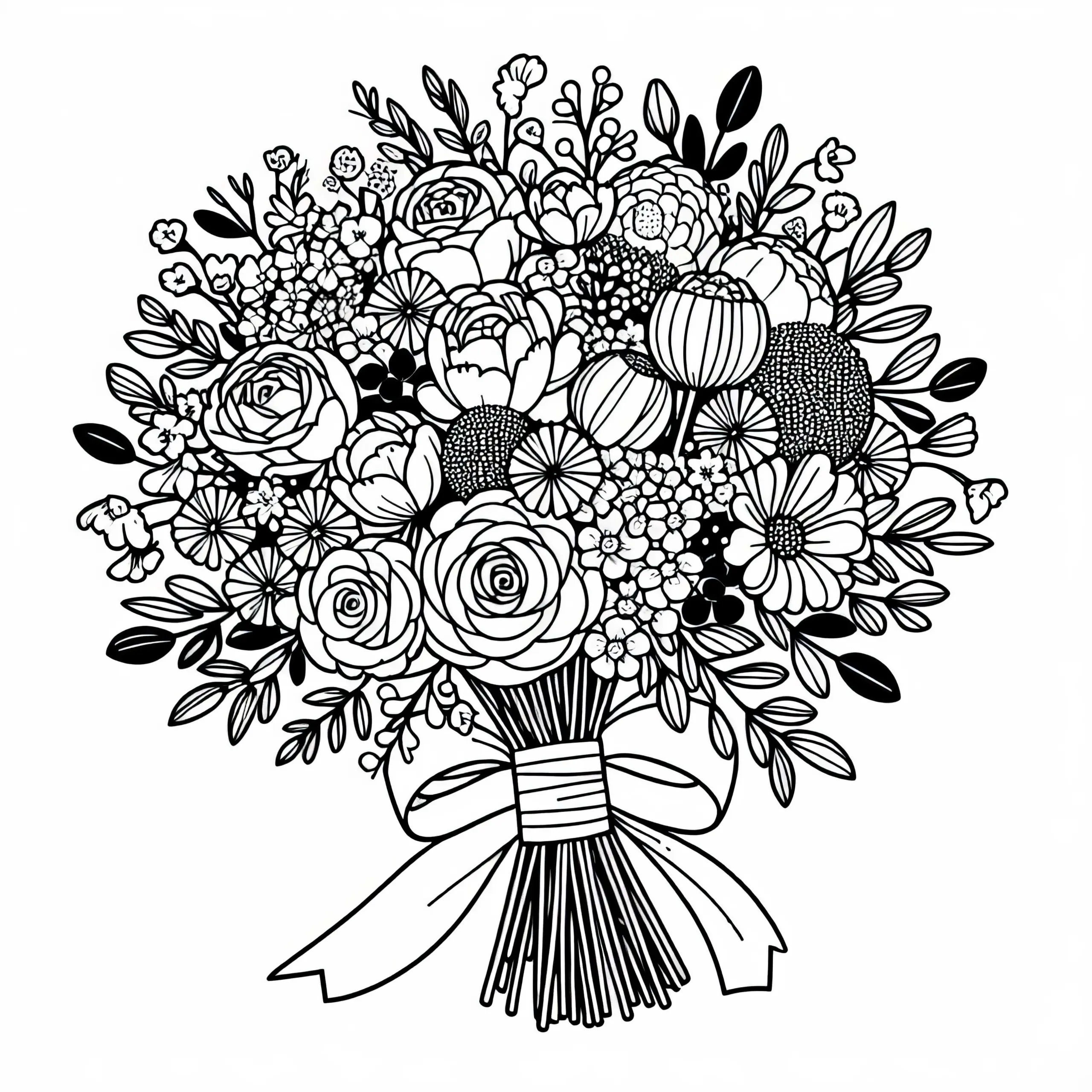 Blumenstrauß für Hochzeit – Ausmalbild Kostenlos