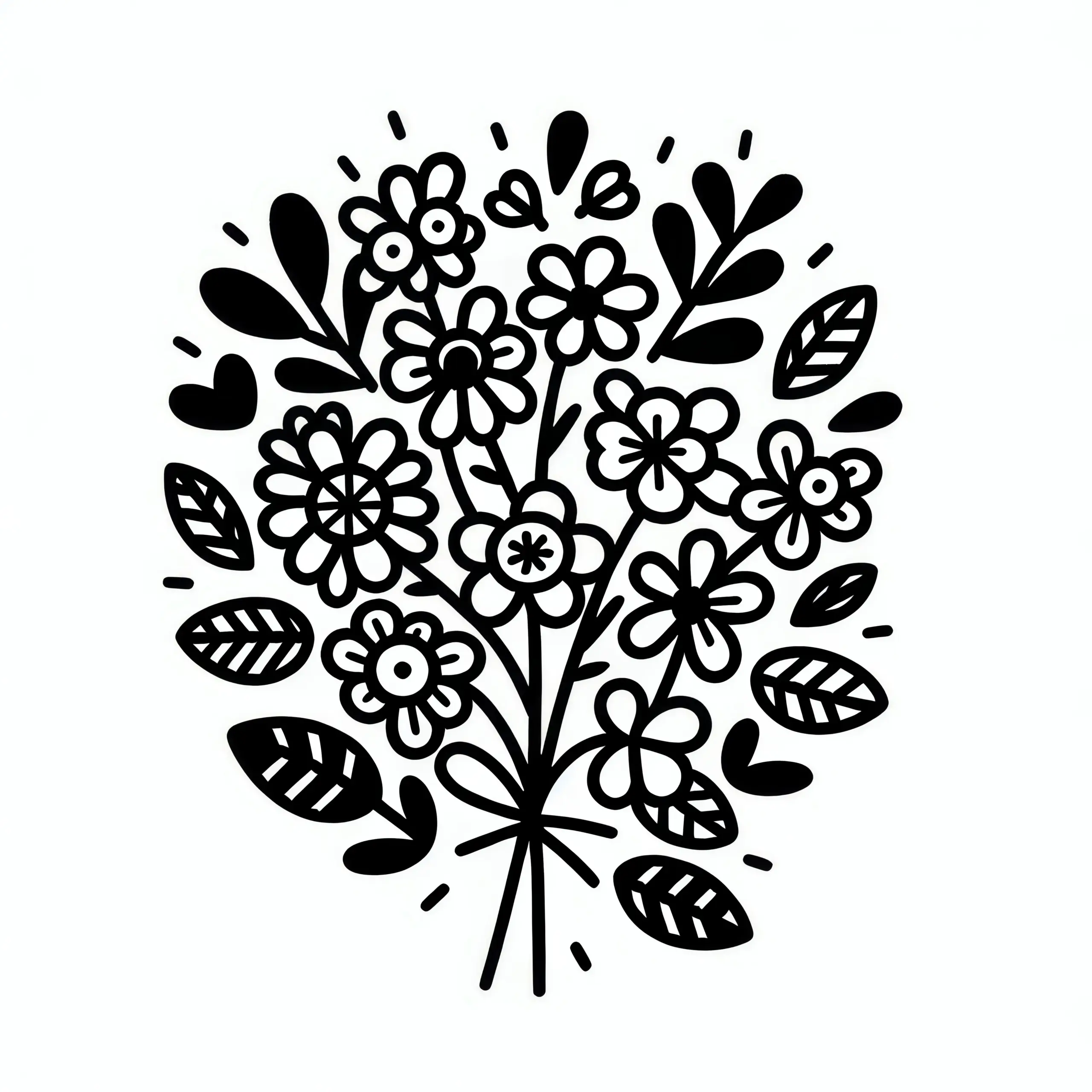 Blumenstrauß zum Valentinstag: Einfache Malvorlage für Kinder (Gratis) (Ausmalbild)