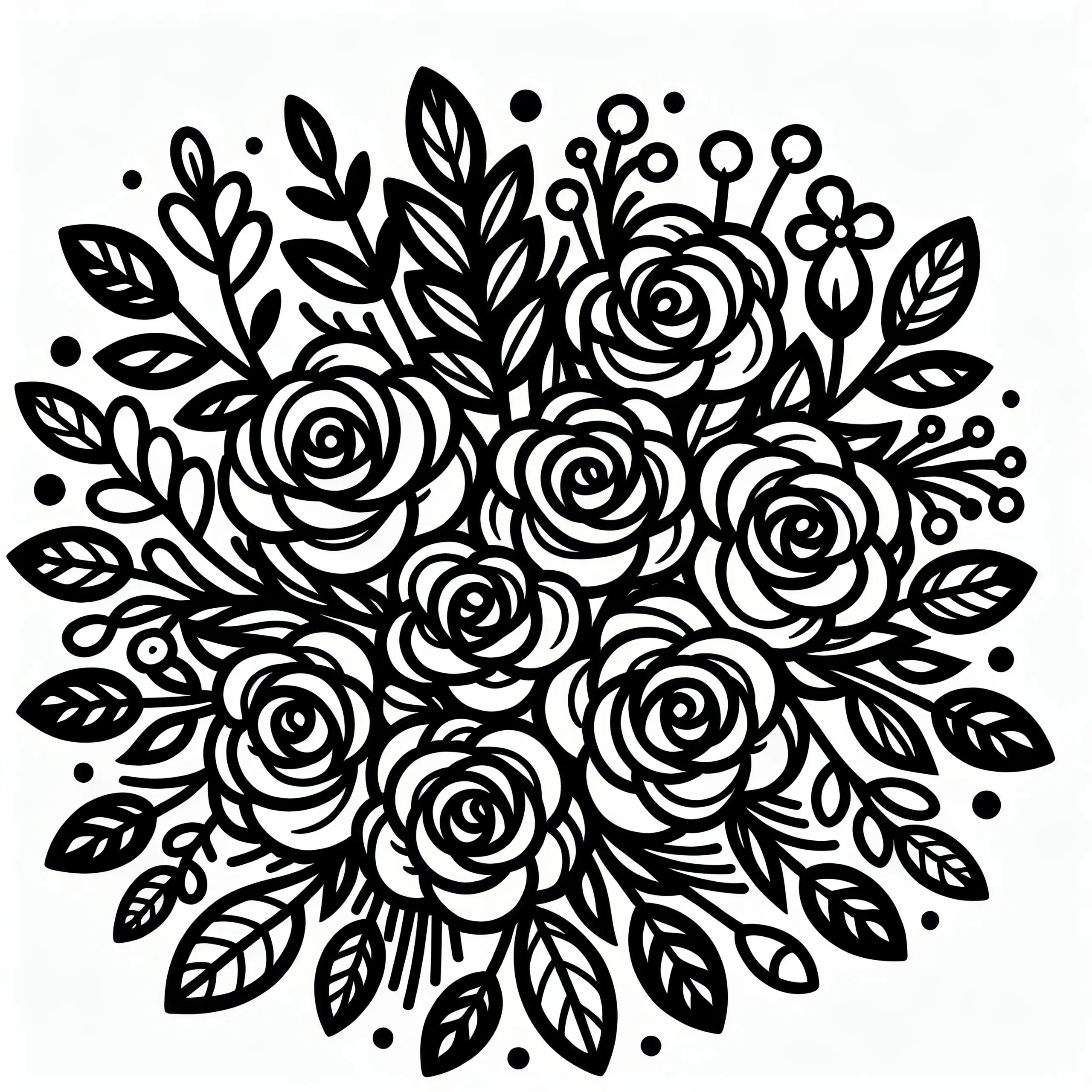Blumenstrauß mit vielen Rosen: Ausmalbild zum Valentinstag (Kostenlos)