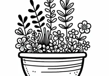 Blumentopf mit Kräutern – Malvorlage kostenlos herunterladen