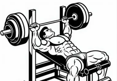 Bodybuilder trainiert an Langhantelbank – Ausmalbild kostenlos