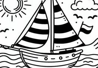Boot fährt auf ruhigen See – Malvorlage für Jungs ab drei kostenlos