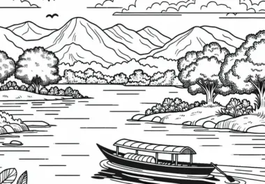Fluss-Ausmalbilder: Landschaftsmotive kostenlos ausmalen