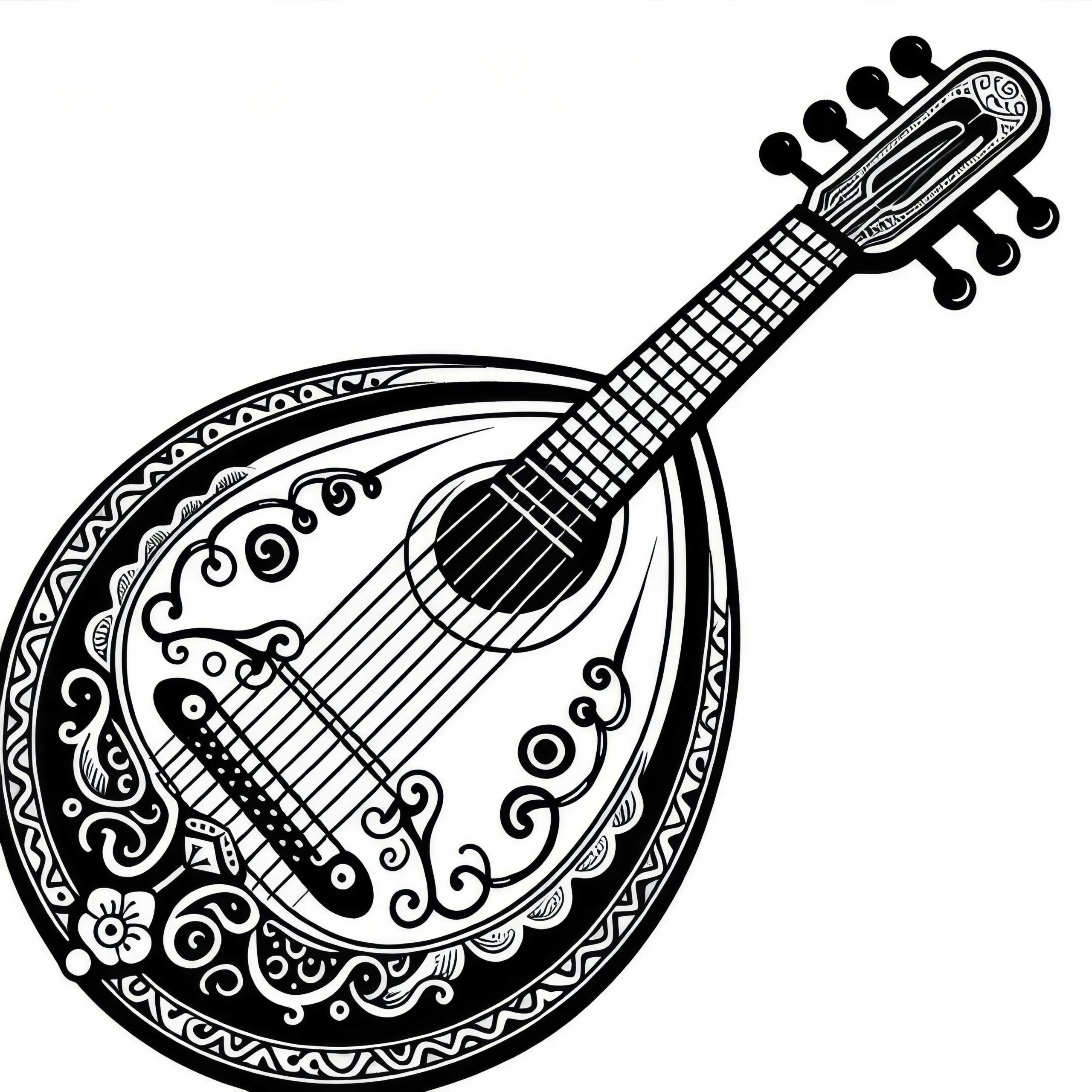 Bouzouki Malvorlage für Zupfinstrumente Kostenlos Herunterladen (Ausmalbild)