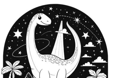 Brachiosaurus vor Sternenhimmel & Palmen (Ausmalbild)
