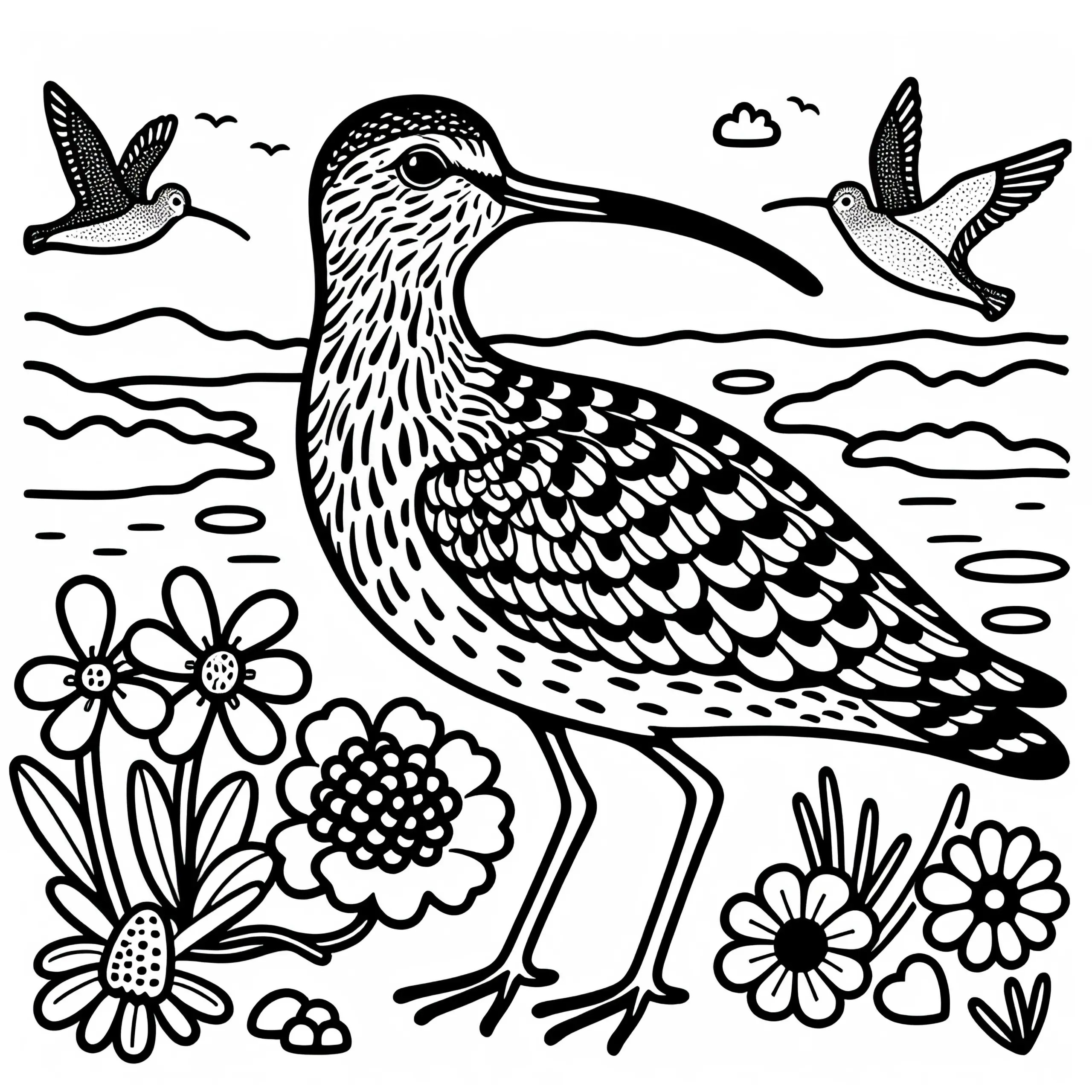 Großer Brachvogel – Vogel in Europa als Ausmalbild gratis