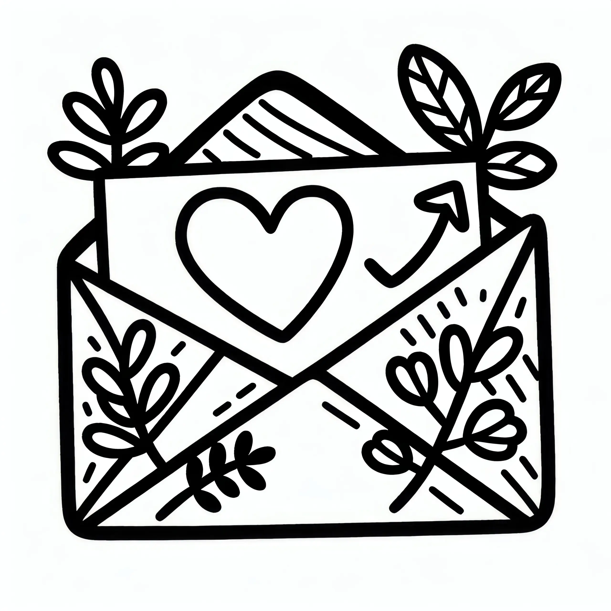 Briefumschlag mit Herz: Valentinstag Malvorlage (Kostenlos) (Ausmalbild)