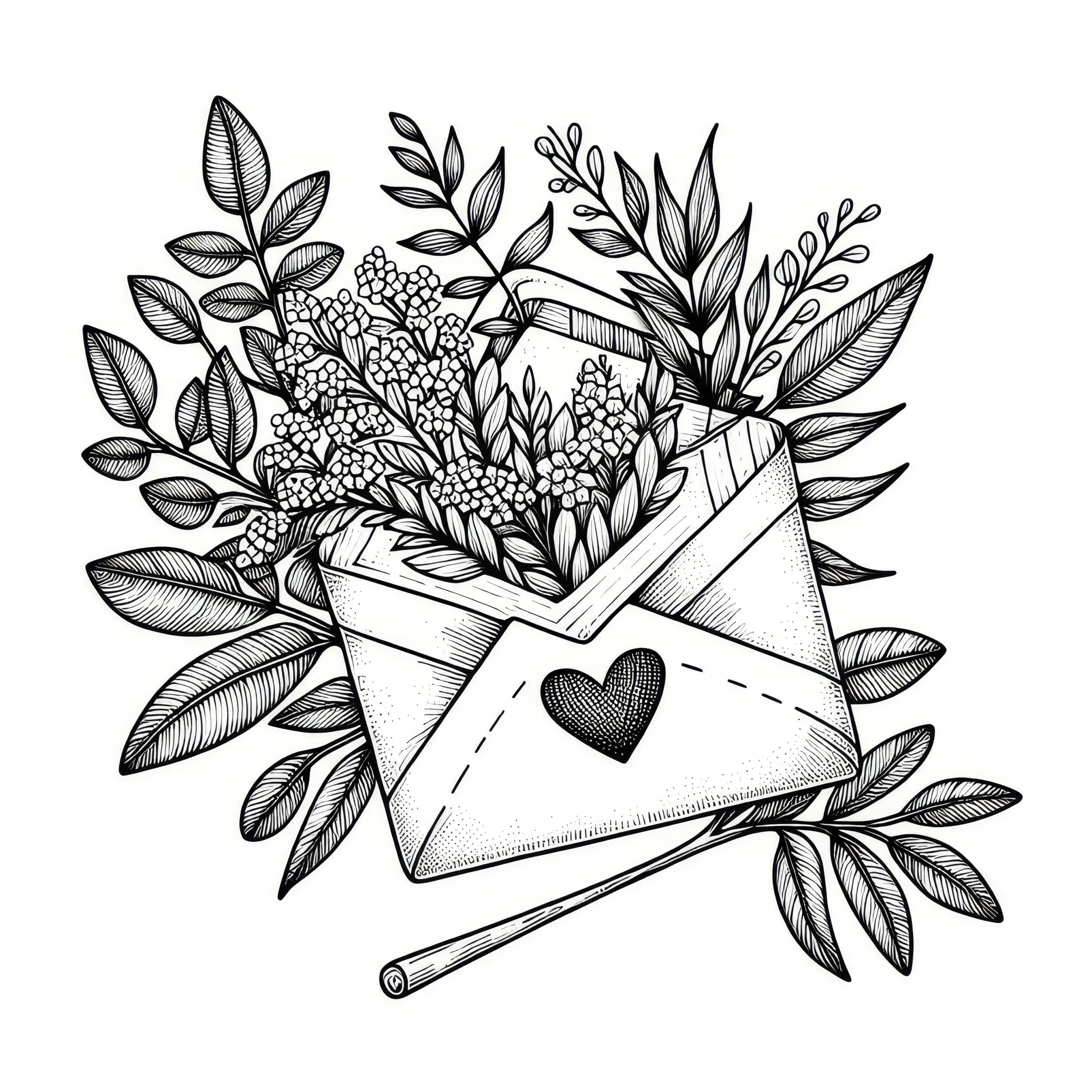 Briefumschlag mit Herz zum Valentinstag: Kostenloses Ausmalbild zum Download