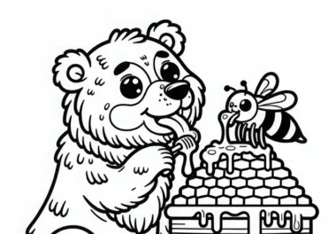 Brillenbär leckt Honig – Ausmalvorlage einfach und kostenlos