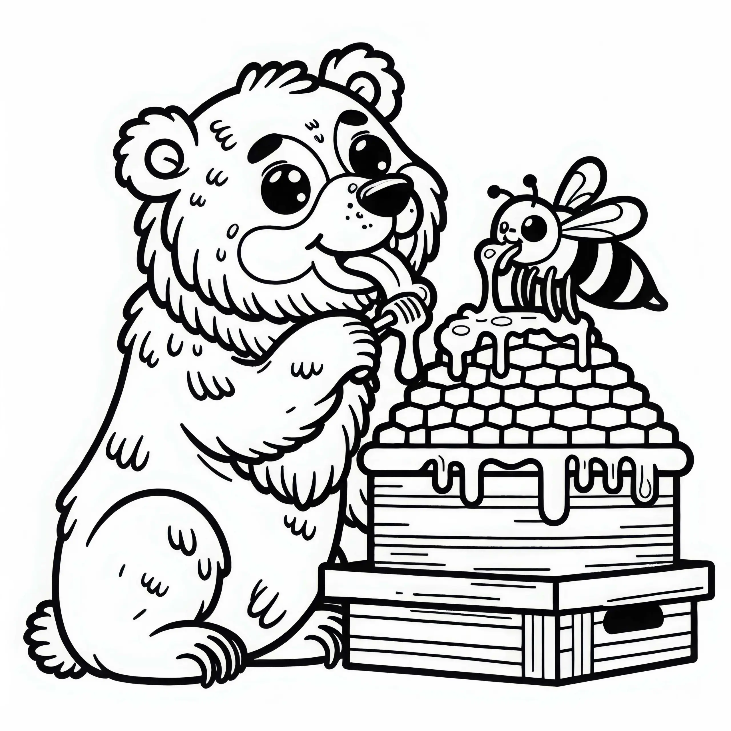 Brillenbär leckt Honig – Ausmalvorlage einfach und kostenlos (Ausmalbild)