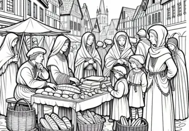Stadtleben im Mittelalter: Ausmalbilder kostenlos ausmalen