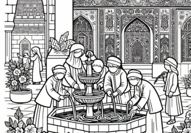 Brunnen im Hof – Malvorlage islamische Kultur kostenlos