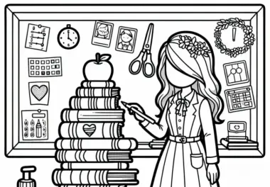 Bücherstapel einer Lehrerin als Ausmalbild – Einfach und Kostenlos