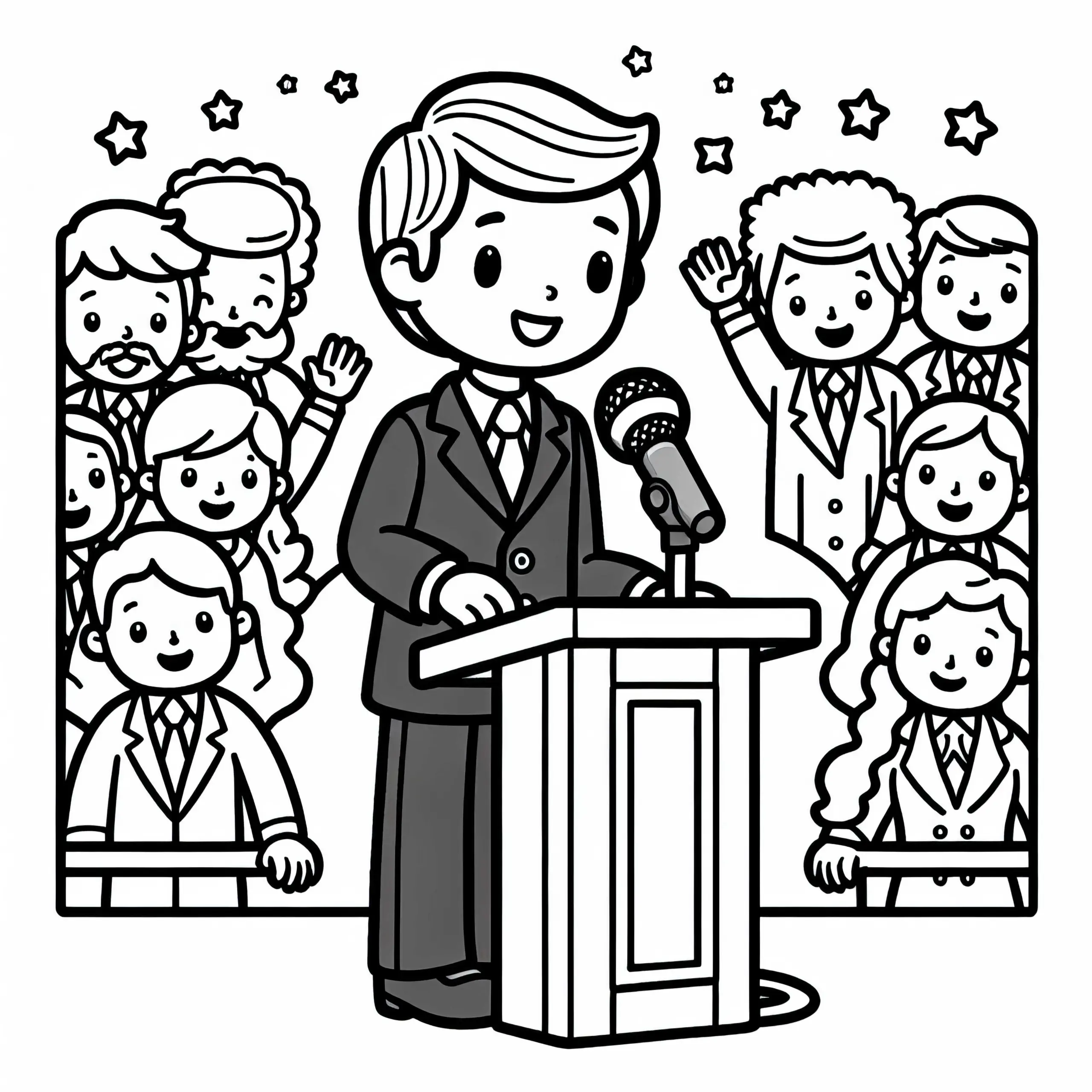 Bürgermeister hält Rede auf Veranstaltung – Malvorlage kostenlos (Ausmalbild)