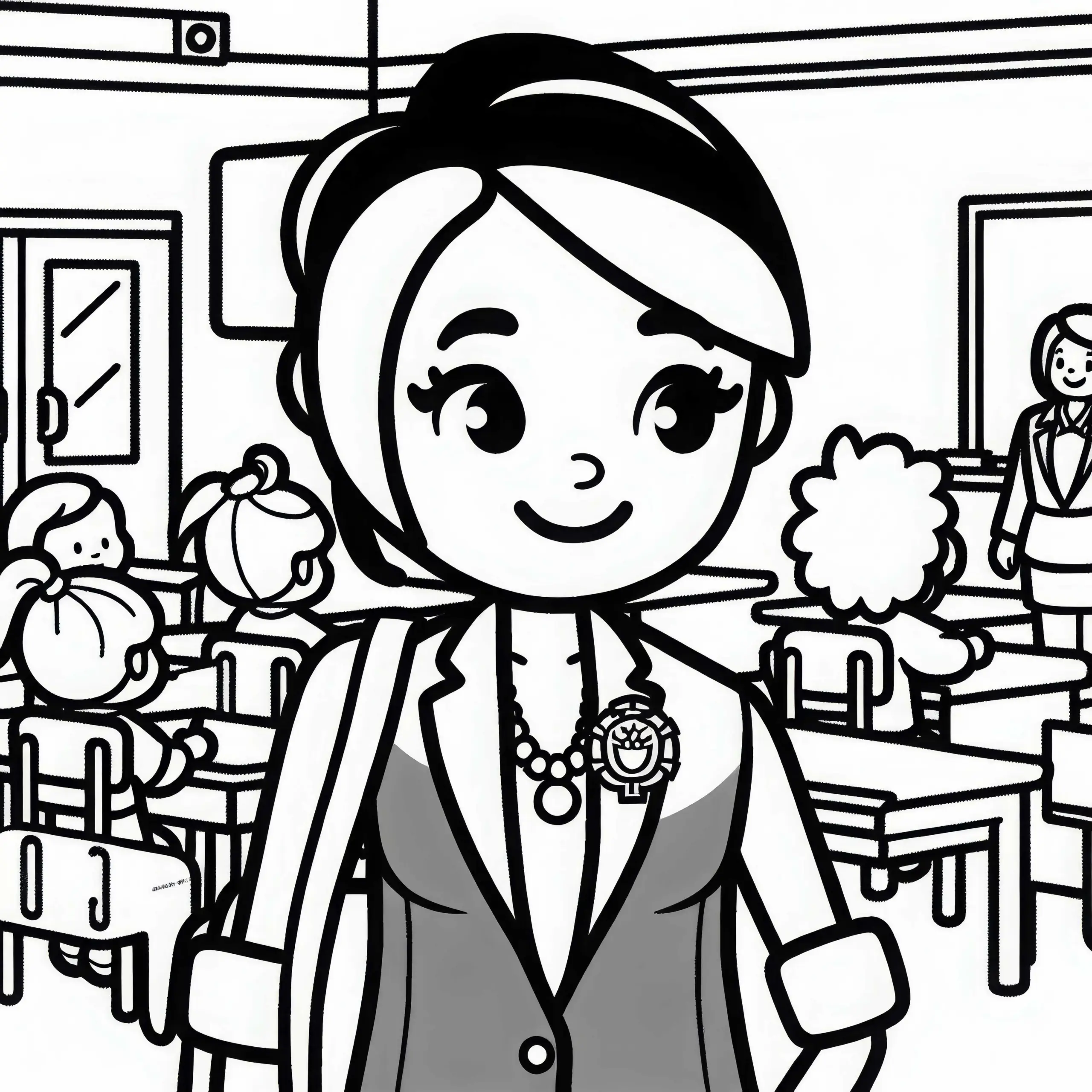 Bürgermeisterin besucht Schule – Ausmalbild einfach und gratis