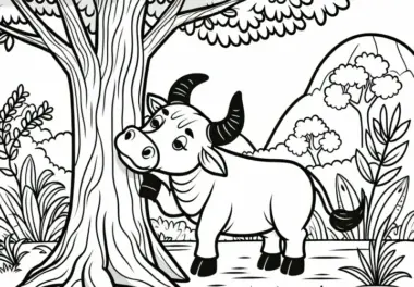 Bulle kratzt sich am Baum – Malvorlage gratis