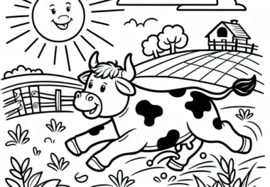 Bulle läuft durch sonniges Feld – Malvorlage gratis