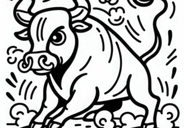 Bulle schnauft bereit zum Angriff – Malvorlage gratis