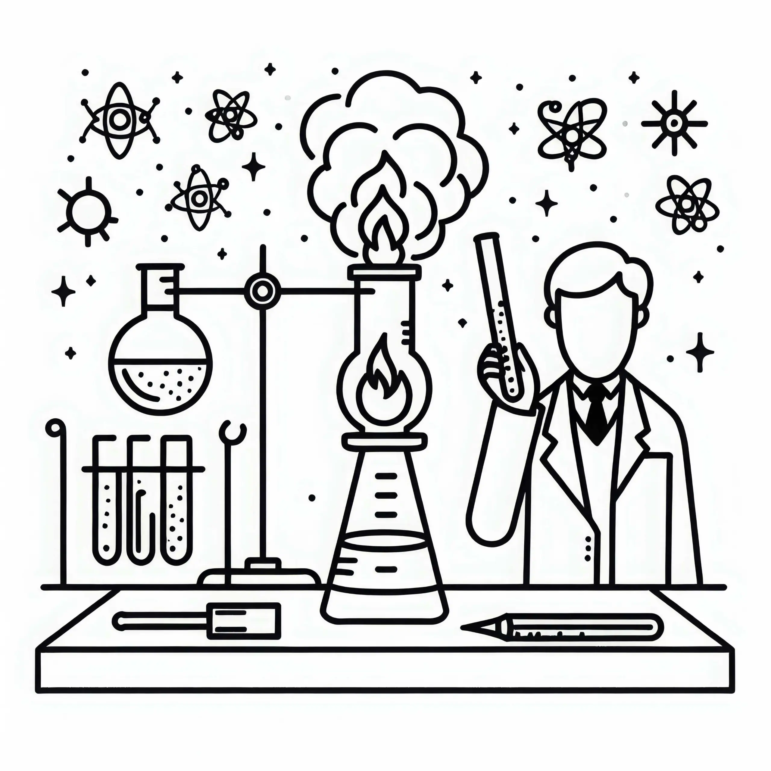 Bunsenbrenner eines Chemikers – Malvorlage einfach und gratis (Ausmalbild)