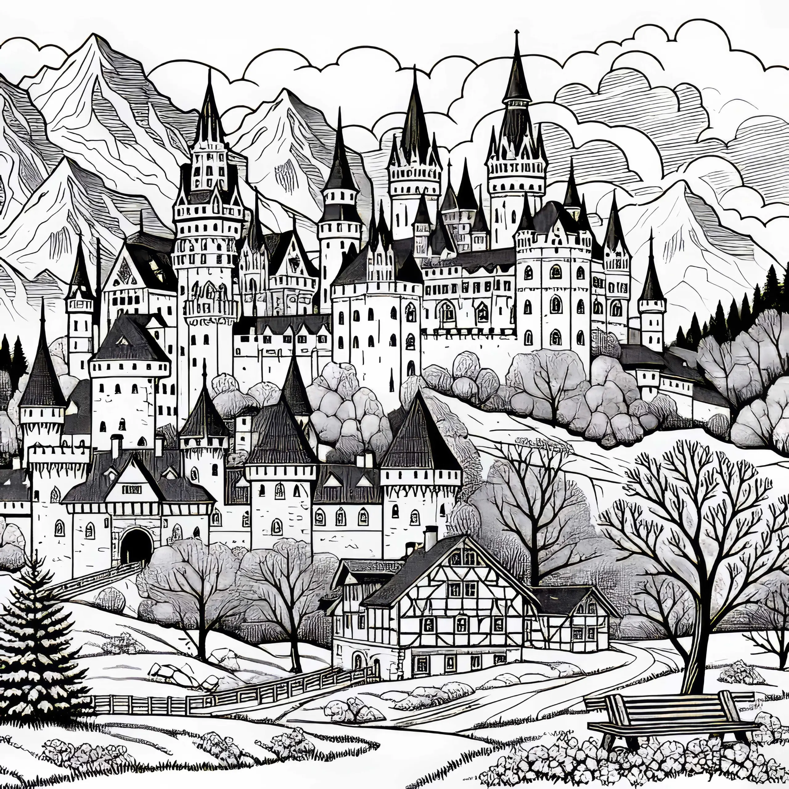 Burg Malvorlage Gratis – Kostenfreies Ausmalbild für Kleine und Große