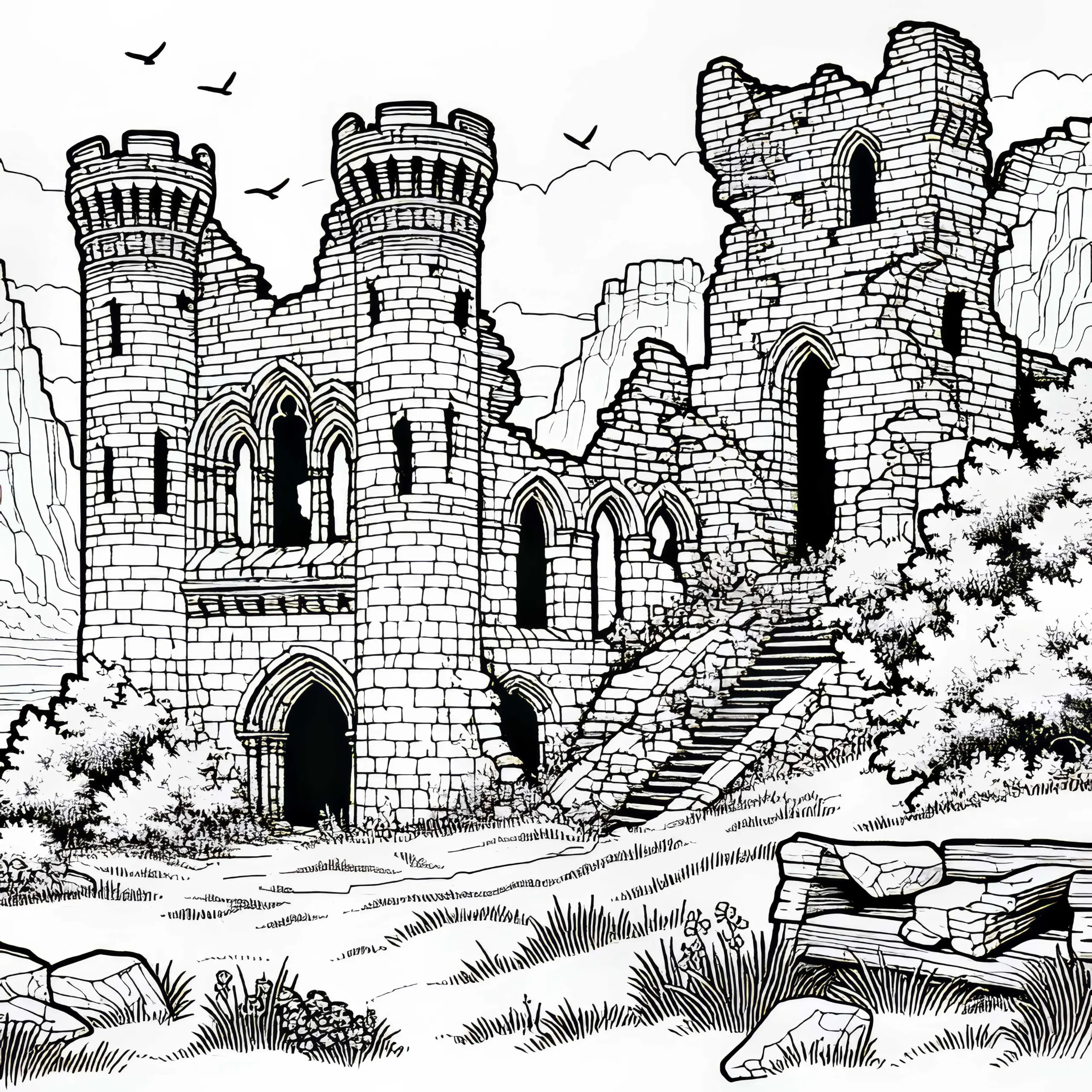 Burgruine Ausmalbild Landschaft Kostenlos