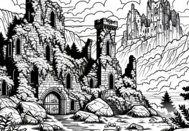Burg-Ausmalbilder: Landschaftsmotive kostenlos ausmalen