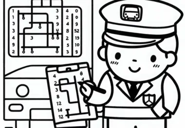 Busfahrer überprüft Fahrplan – Ausmalbild einfach und gratis