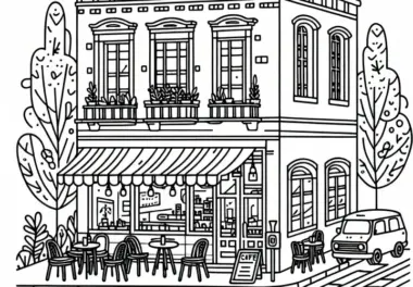 Café von außen Malvorlage gratis