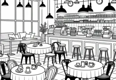 Café von innen – Ausmalbild kostenlos