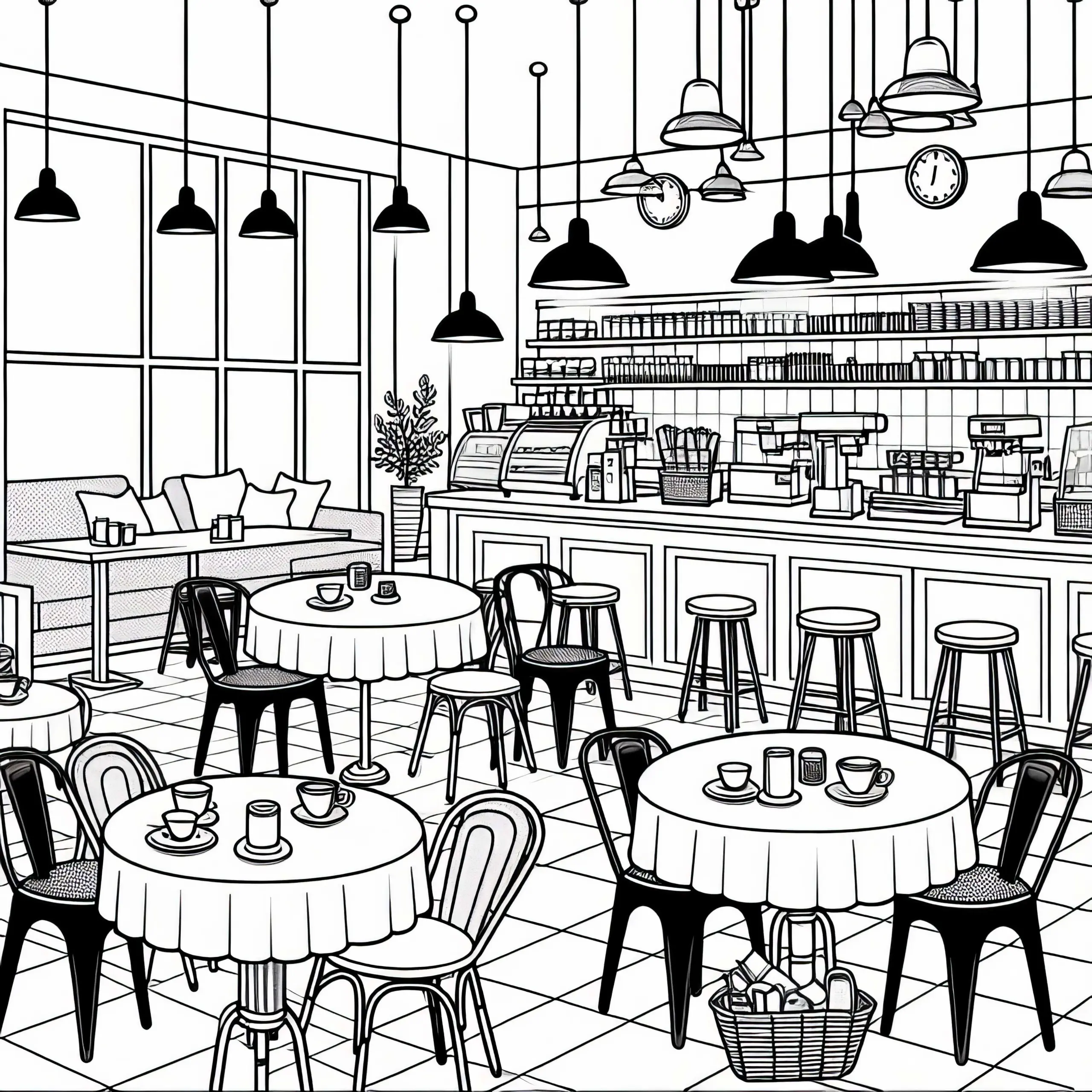 Café von innen – Ausmalbild kostenlos