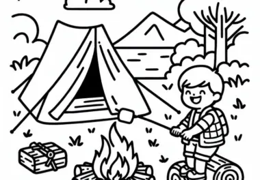 Ausmalbild für Camping und Outdoor-Hobby – Kostenlos herunterladen