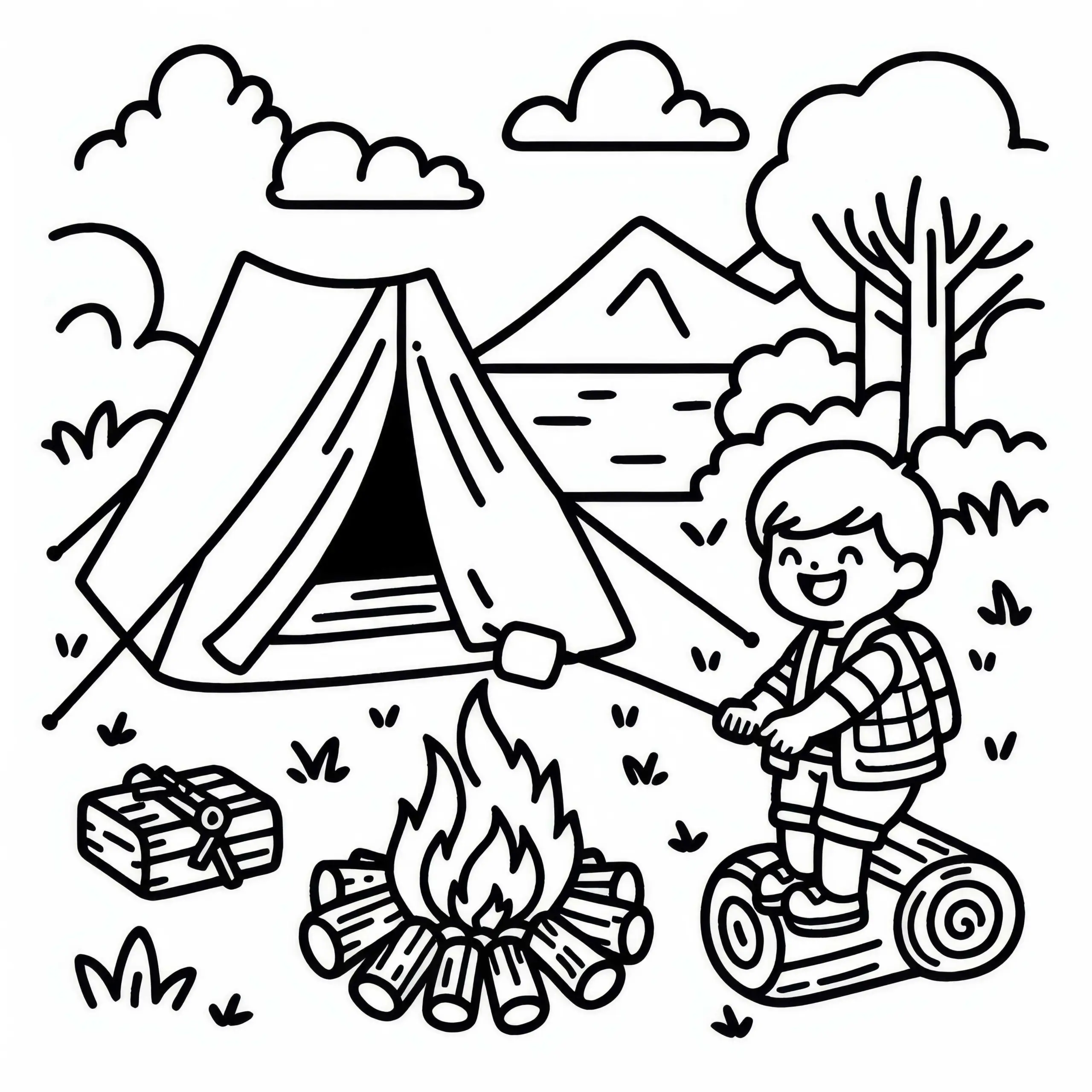 Ausmalbild für Camping und Outdoor-Hobby – Kostenlos herunterladen