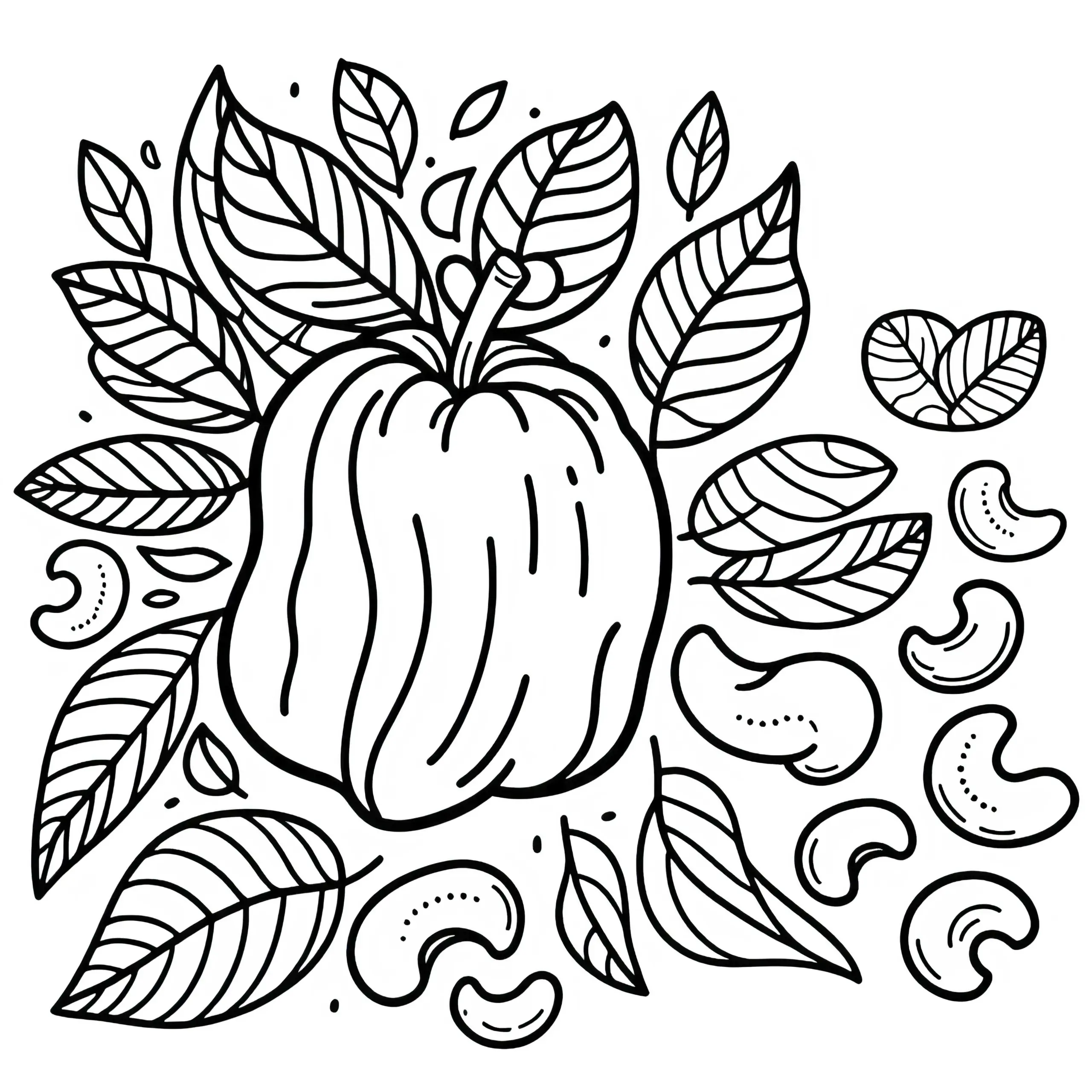 Cashew, Apfel und Malvorlage zum Ausdrucken und Ausmalen (Ausmalbild)