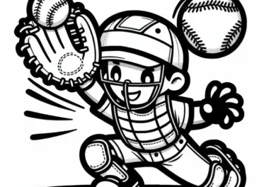 Catcher fängt beim Softball Ball – Malvorlage gratis