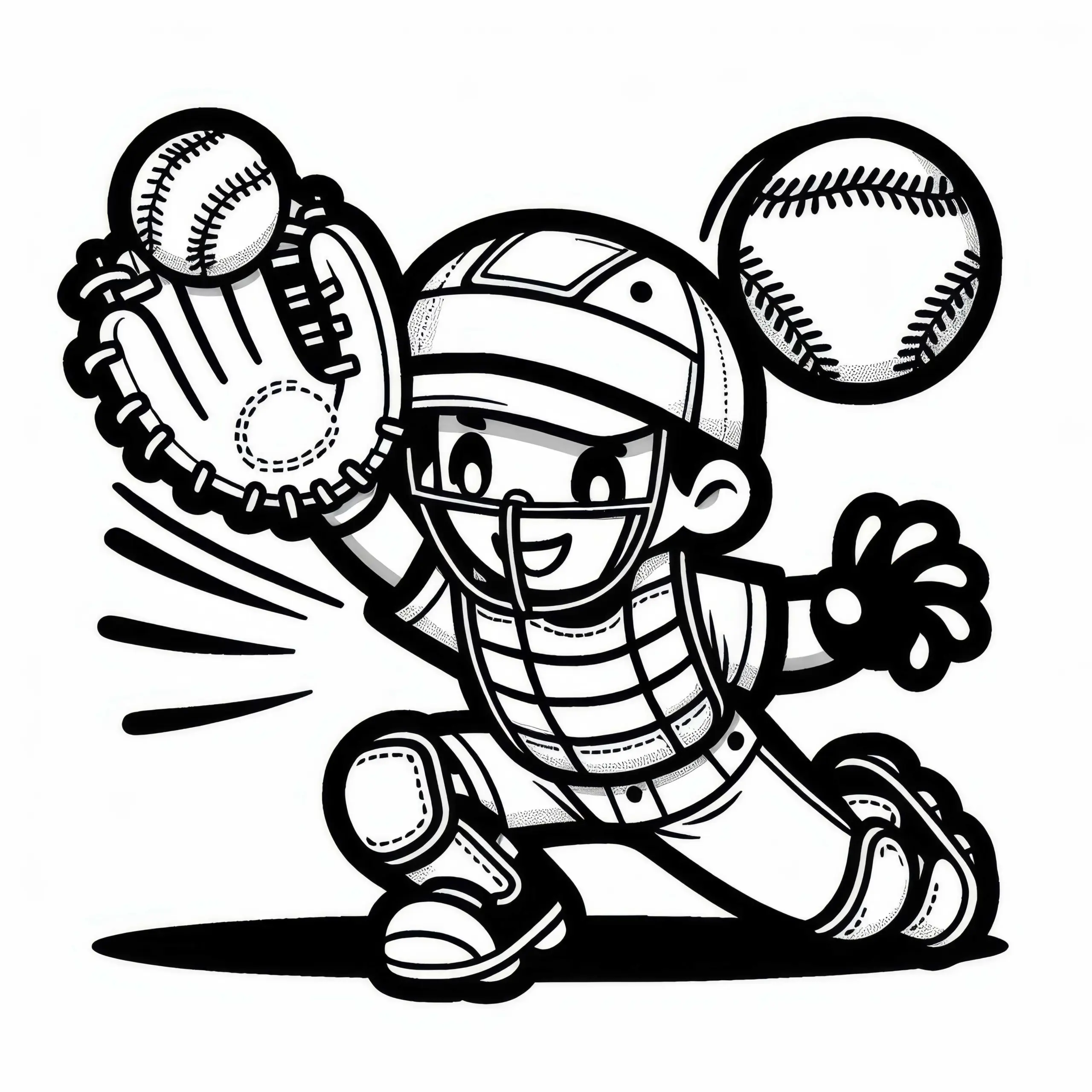 Catcher fängt beim Softball Ball – Malvorlage gratis (Ausmalbild)