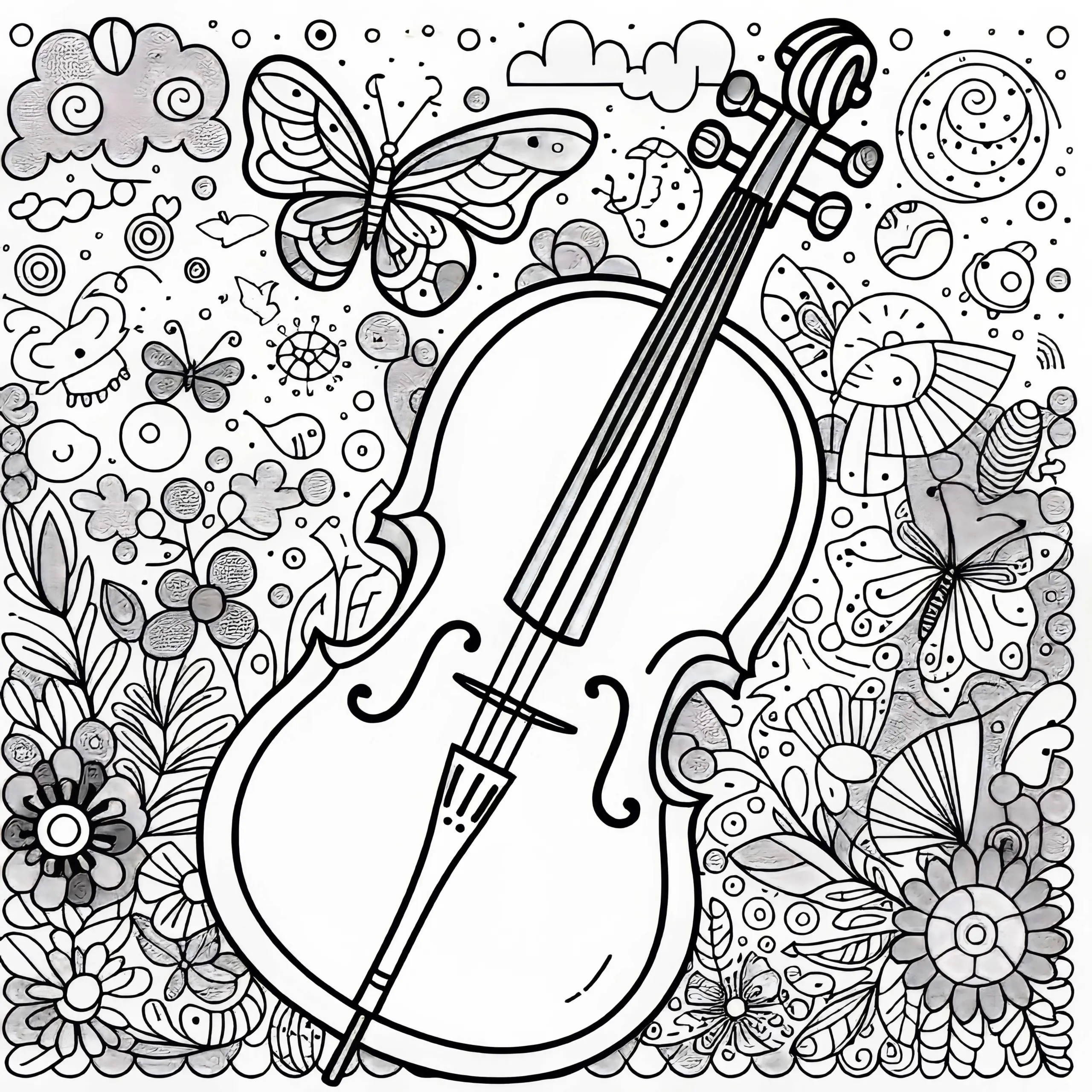 Cello Ausmalbild Streichinstrument Kostenlos Herunterladen