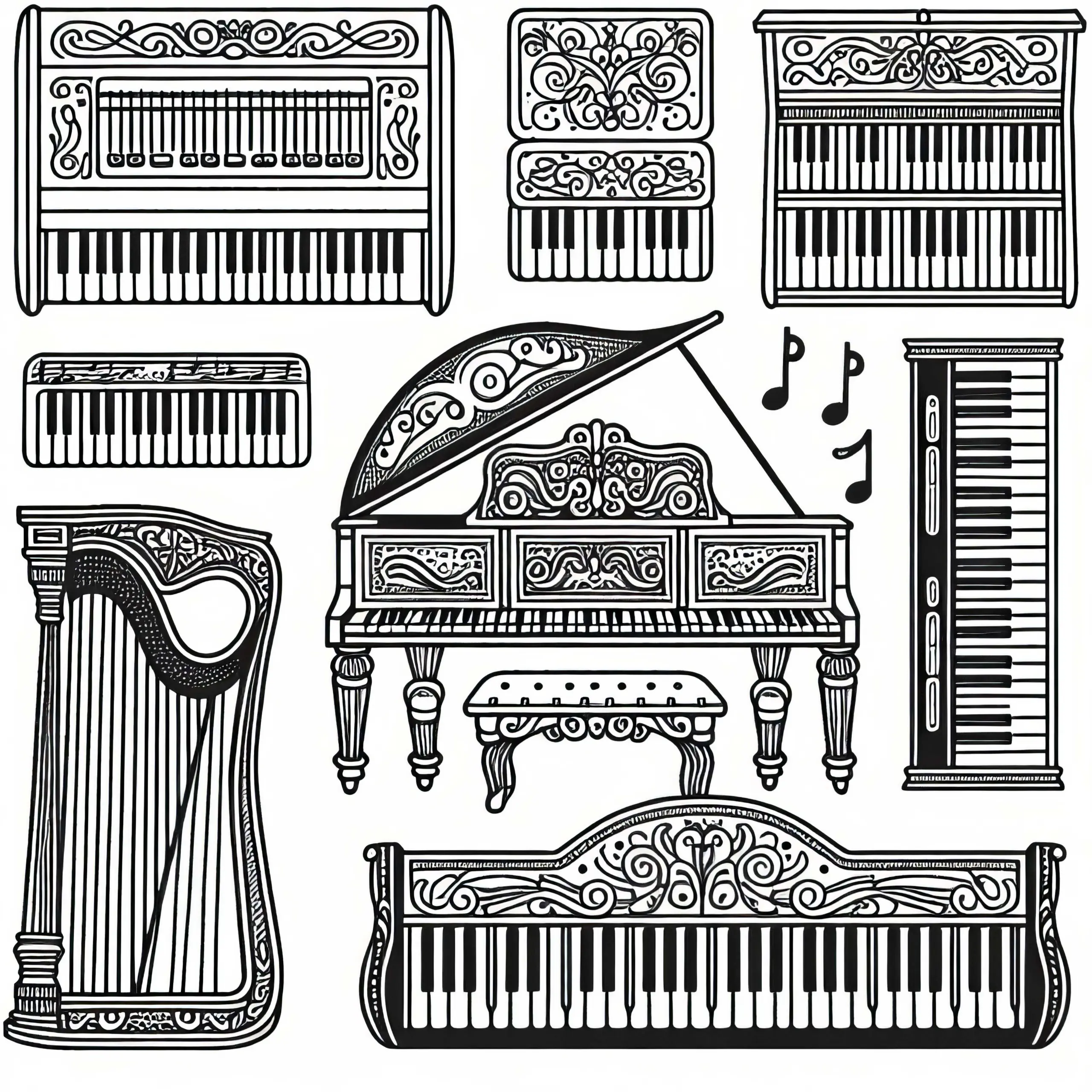 Cembalo Malvorlage: Tasteninstrument Gratis (Ausmalbild)