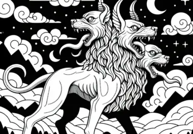 Cerberus bewacht den Eingang zur Unterwelt – Malvorlage gratis