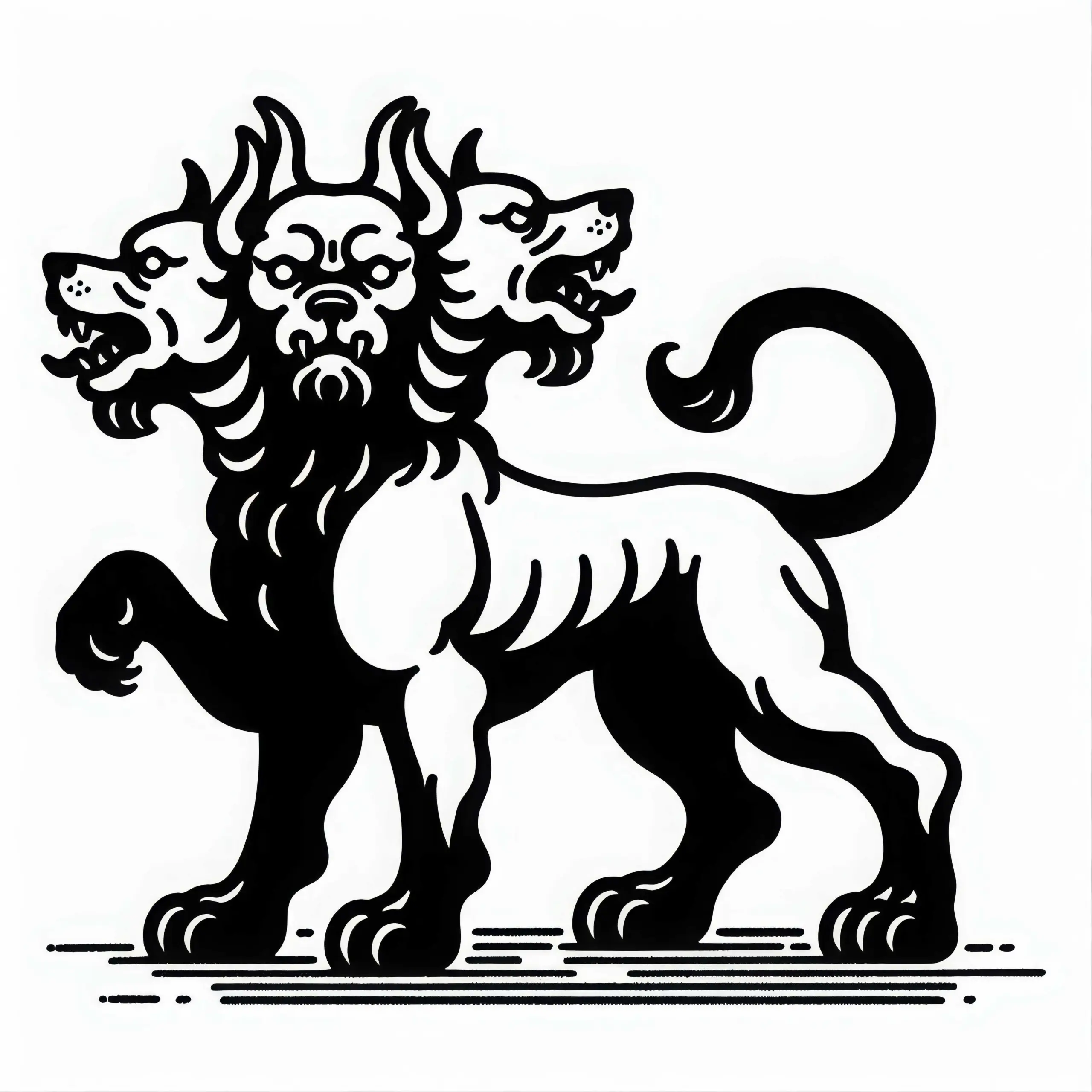 Cerberus – Der Höllenhund mit drei Köpfen Malvorlage Kostenlos (Ausmalbild)