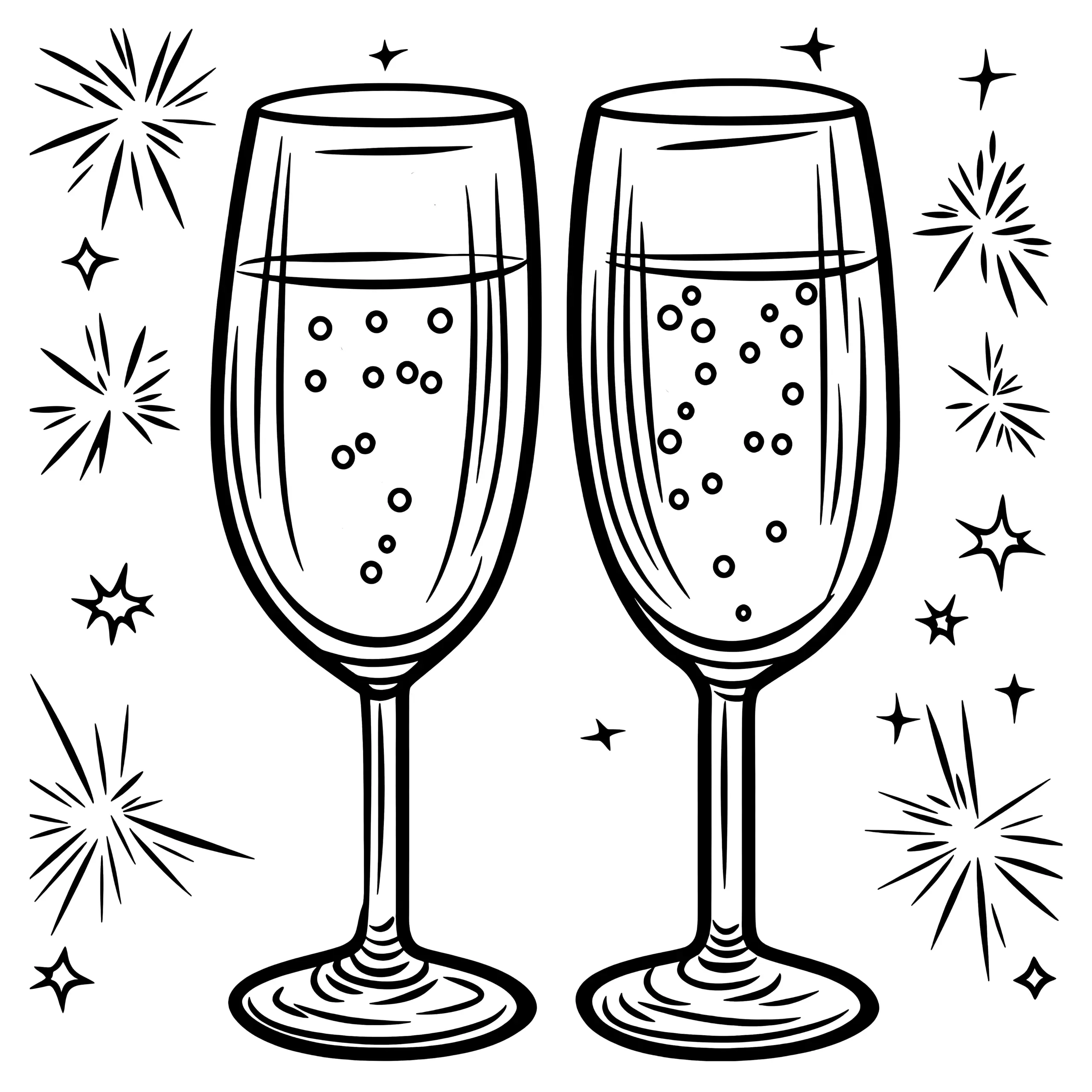 Champagnergläser zur Silvesterparty: kostenlose Malvorlage (Ausmalbild)
