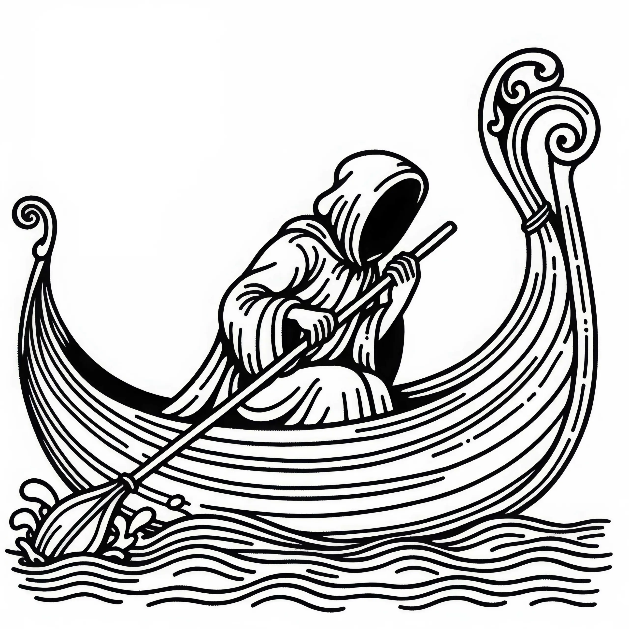 Charon rudert über Styx – Malvorlage kostenlos (Ausmalbild)